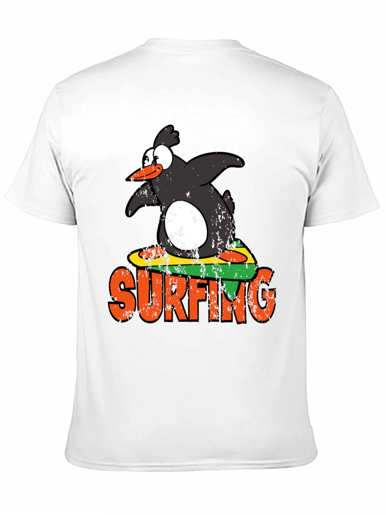Camiseta Negra Pingüino Surfista Divertida