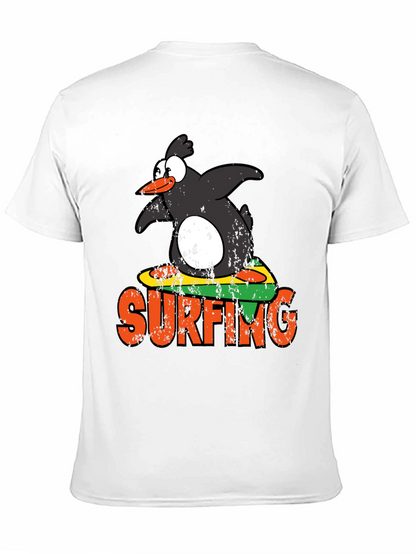 Camiseta Negra Pingüino Surfista Divertida