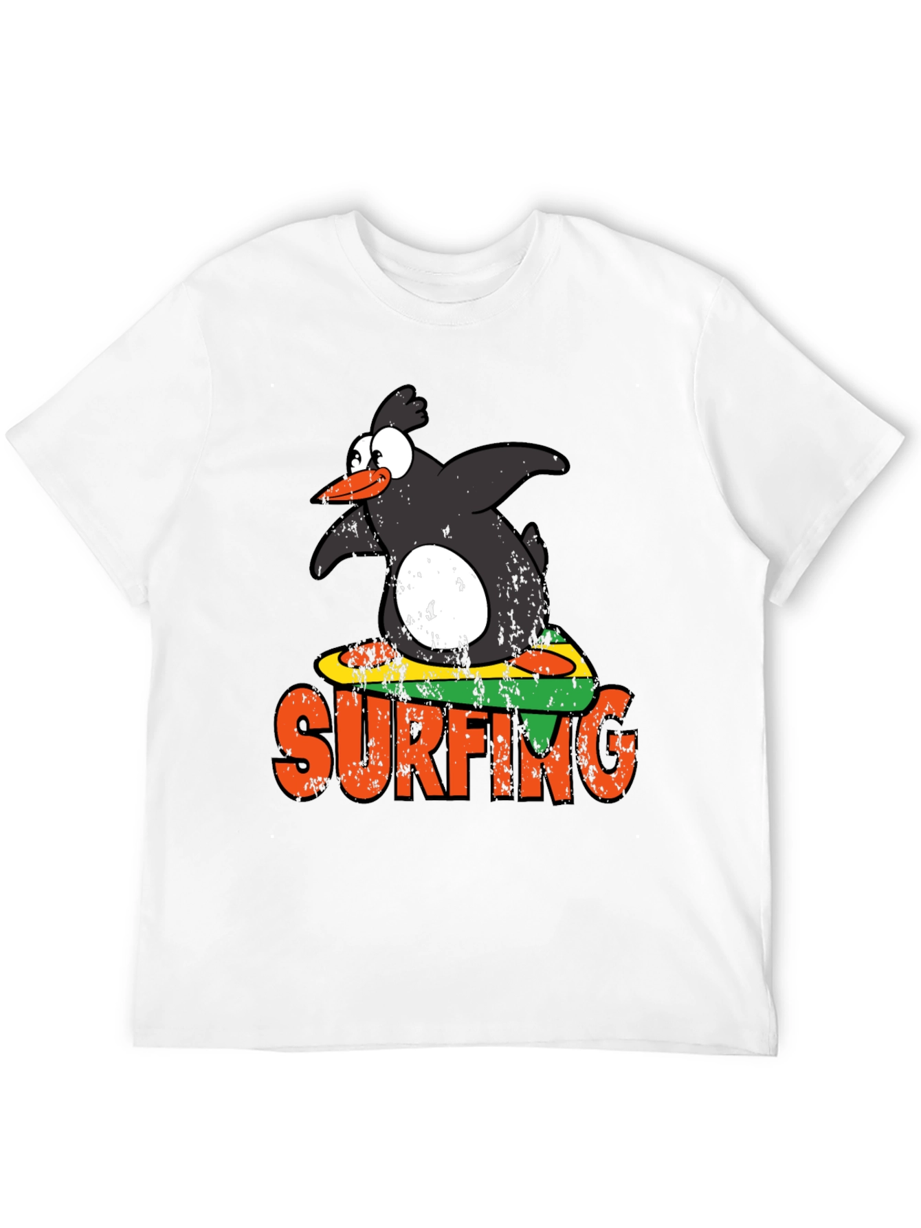 Camiseta Negra Pingüino Surfista Divertida