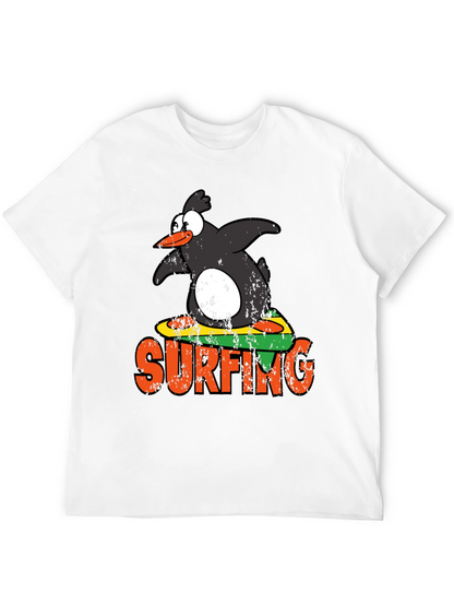Camiseta Negra Pingüino Surfista Divertida