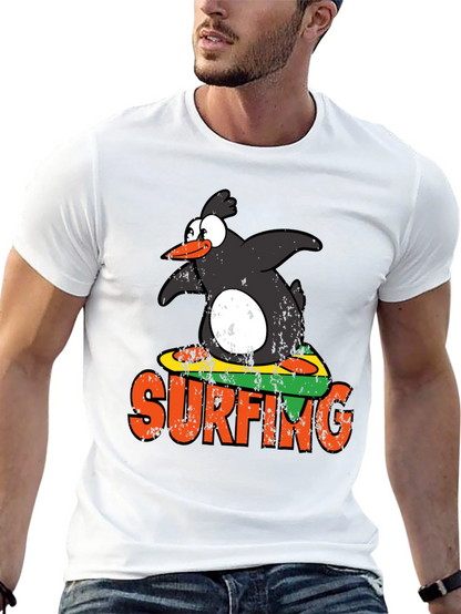 Camiseta Negra Pingüino Surfista Divertida