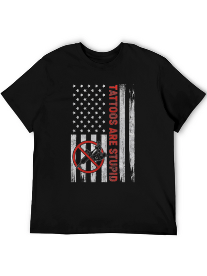 Camiseta Negra Tattoos Are Stupid Bandera Americana