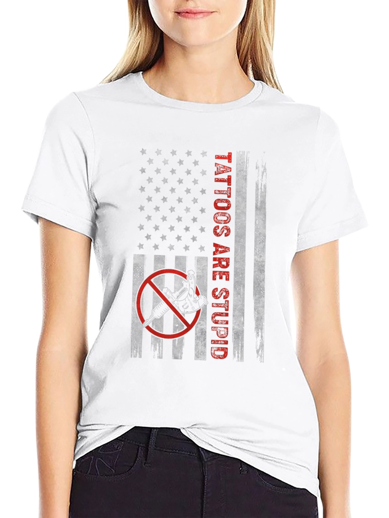 Camiseta Negra Tattoos Are Stupid Bandera Americana
