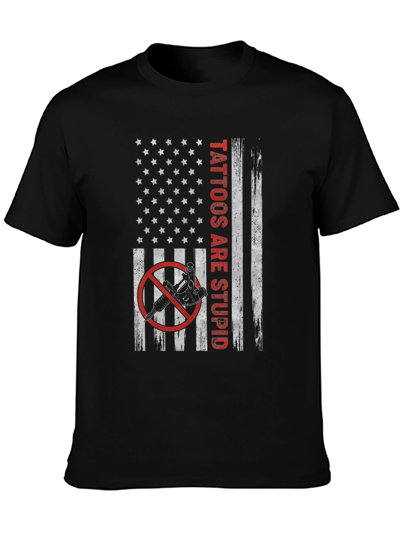 Camiseta Negra Tattoos Are Stupid Bandera Americana