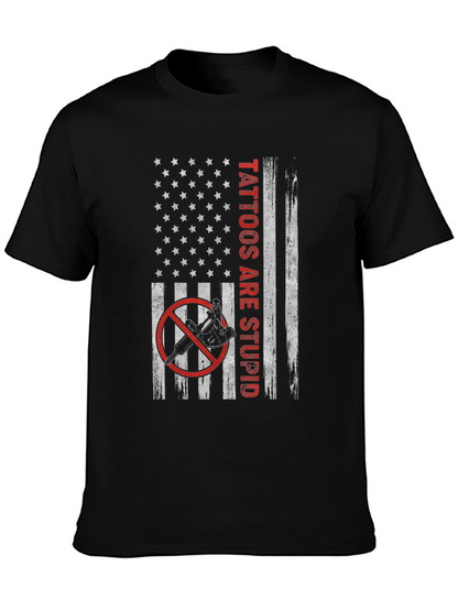 Camiseta Negra Tattoos Are Stupid Bandera Americana