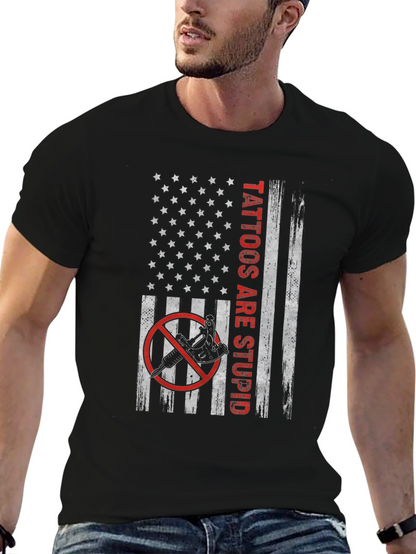 Camiseta Negra Tattoos Are Stupid Bandera Americana