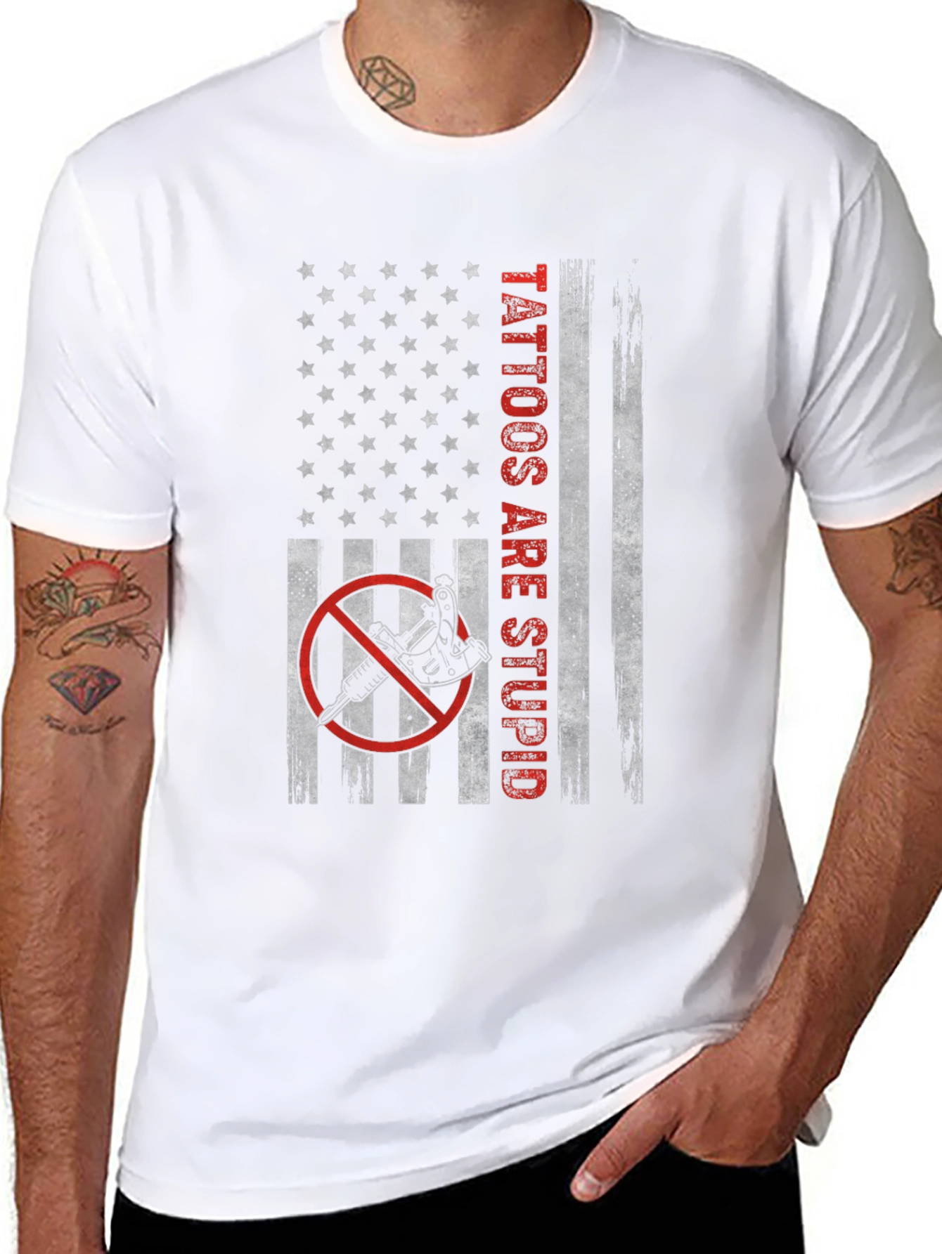 Camiseta Negra Tattoos Are Stupid Bandera Americana