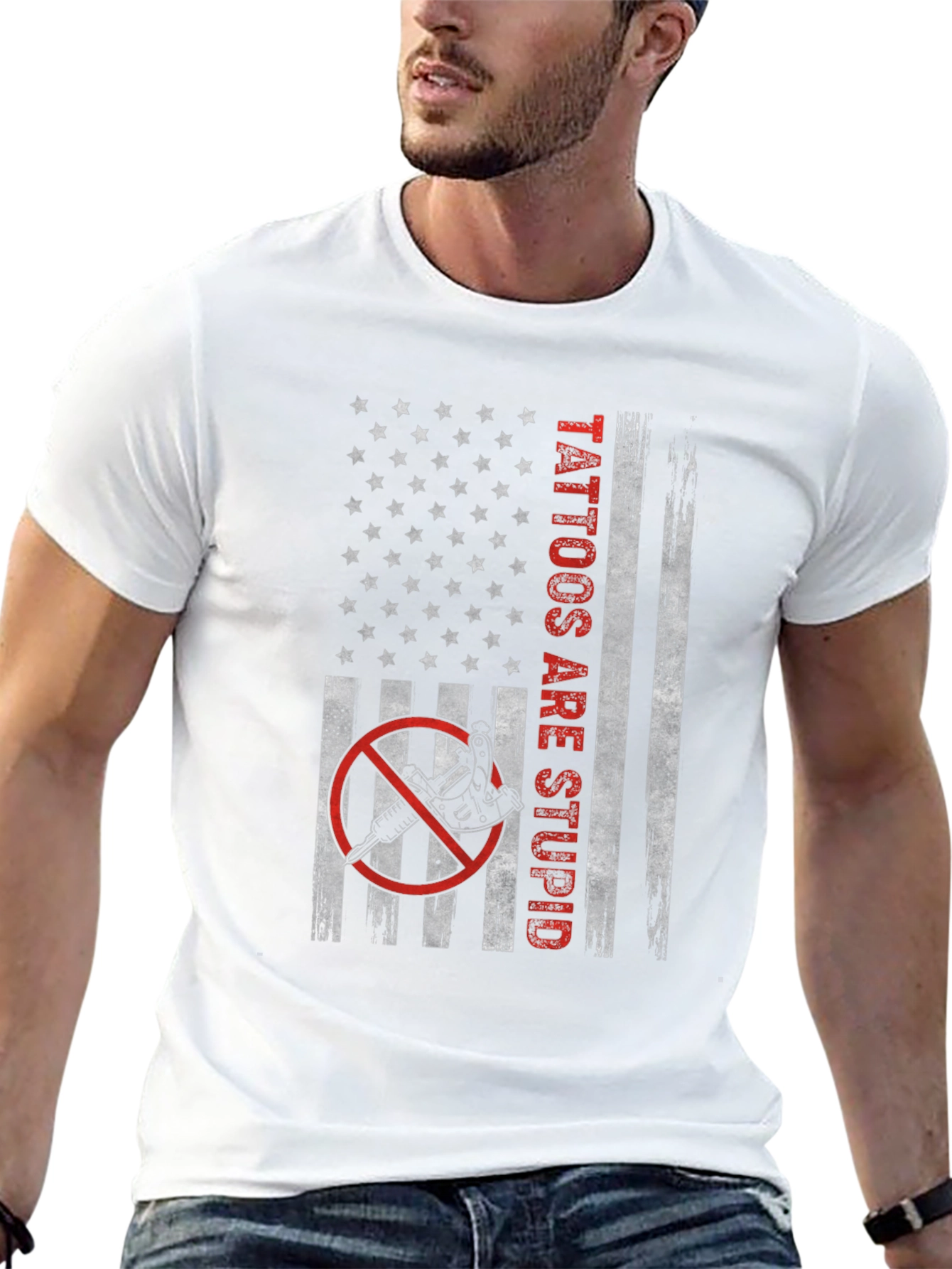 Camiseta Negra Tattoos Are Stupid Bandera Americana