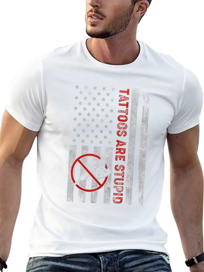 Camiseta Negra Tattoos Are Stupid Bandera Americana