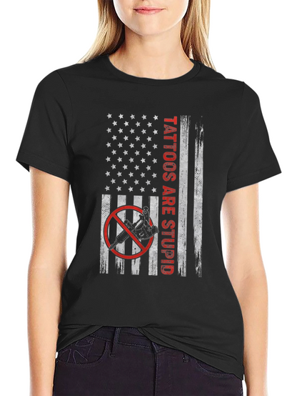 Camiseta Negra Tattoos Are Stupid Bandera Americana