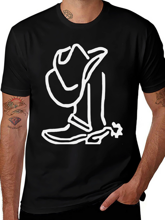Camiseta Negra con Diseño Vaquero Blanco
