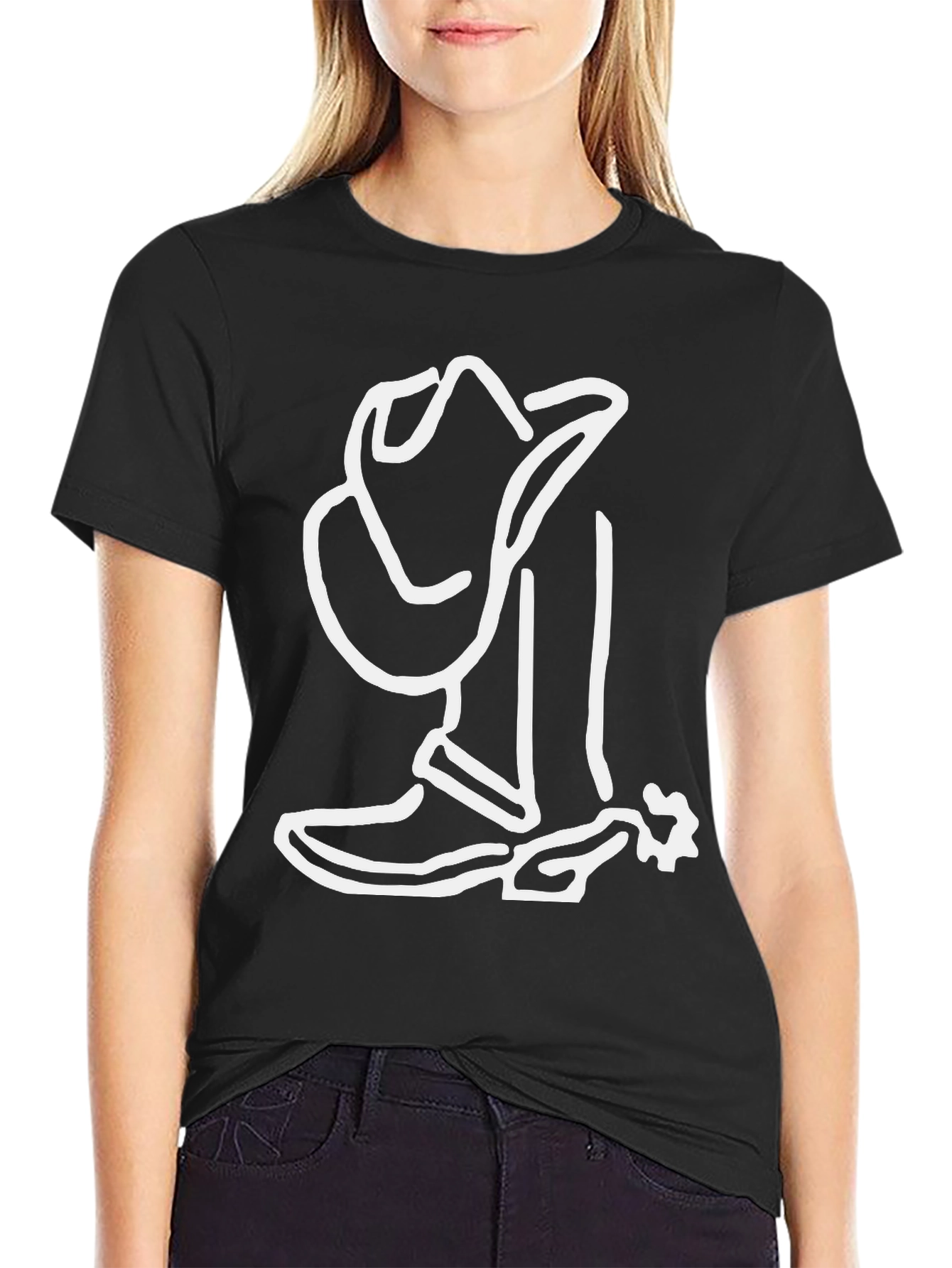 Camiseta Negra con Diseño Vaquero Blanco