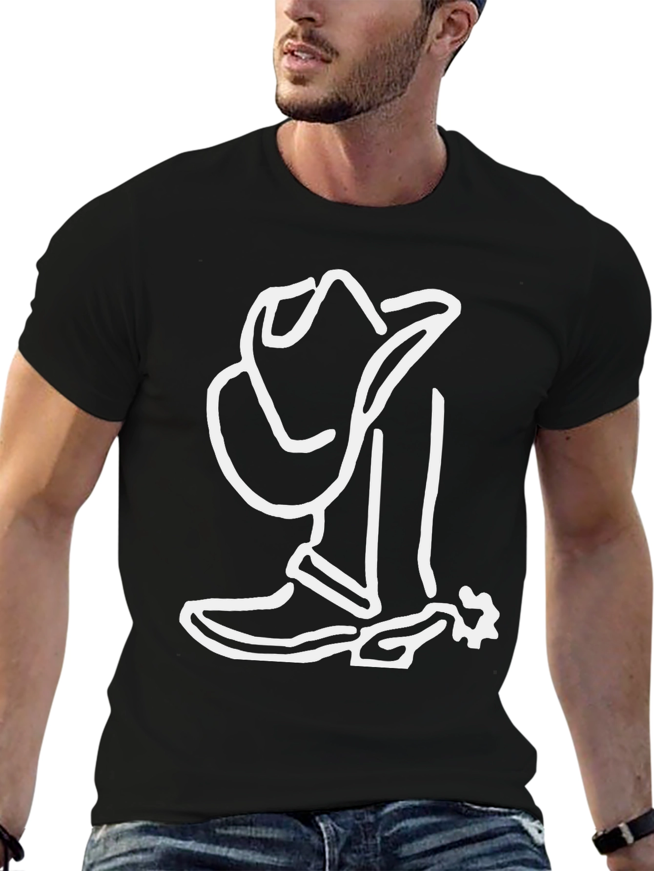Camiseta Negra con Diseño Vaquero Blanco