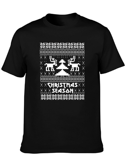 Camiseta Navideña con Diseño de Punto de Cruz
