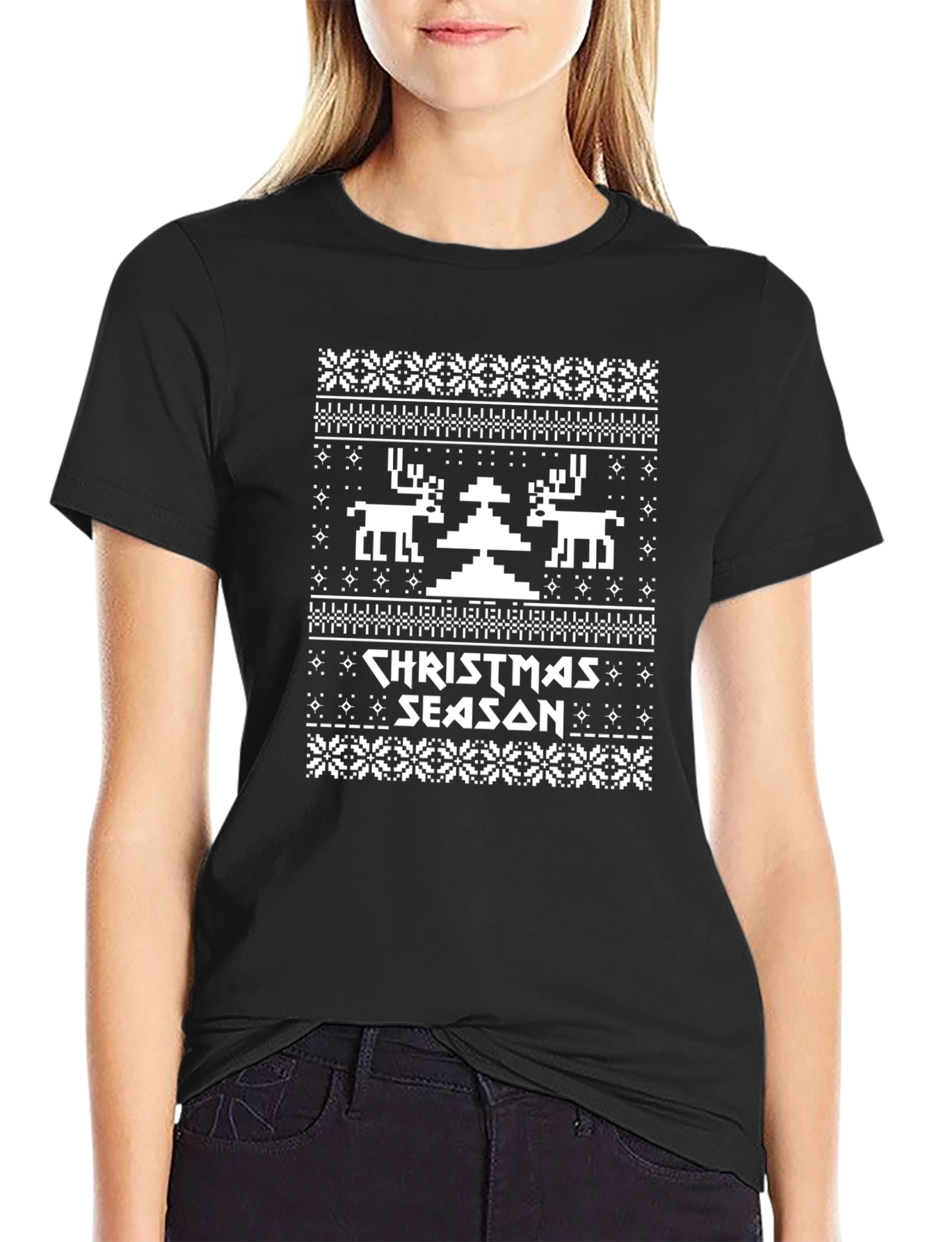 Camiseta Navideña con Diseño de Punto de Cruz
