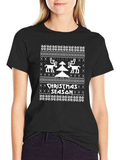 Camiseta Navideña con Diseño de Punto de Cruz