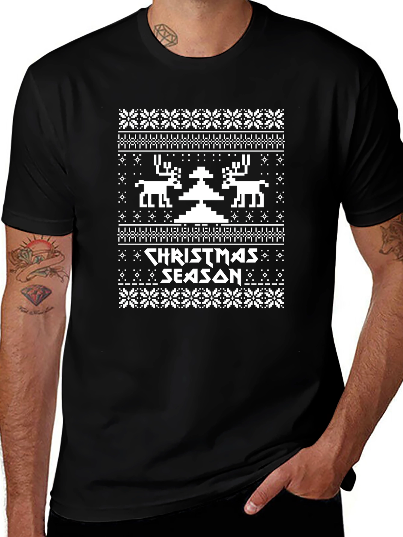 Camiseta Navideña con Diseño de Punto de Cruz
