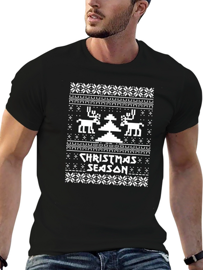 Camiseta Navideña con Diseño de Punto de Cruz