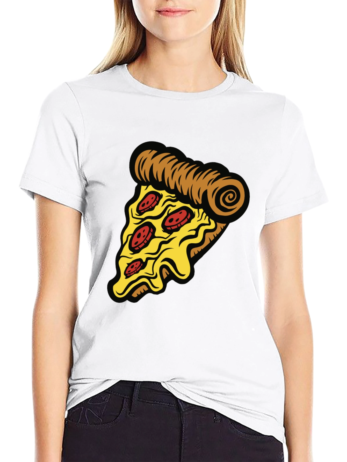 Camiseta Negra con Diseño de Pizza