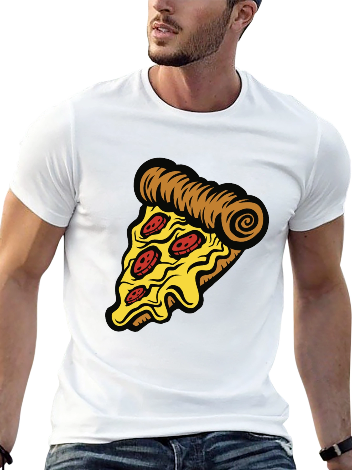 Camiseta Negra con Diseño de Pizza
