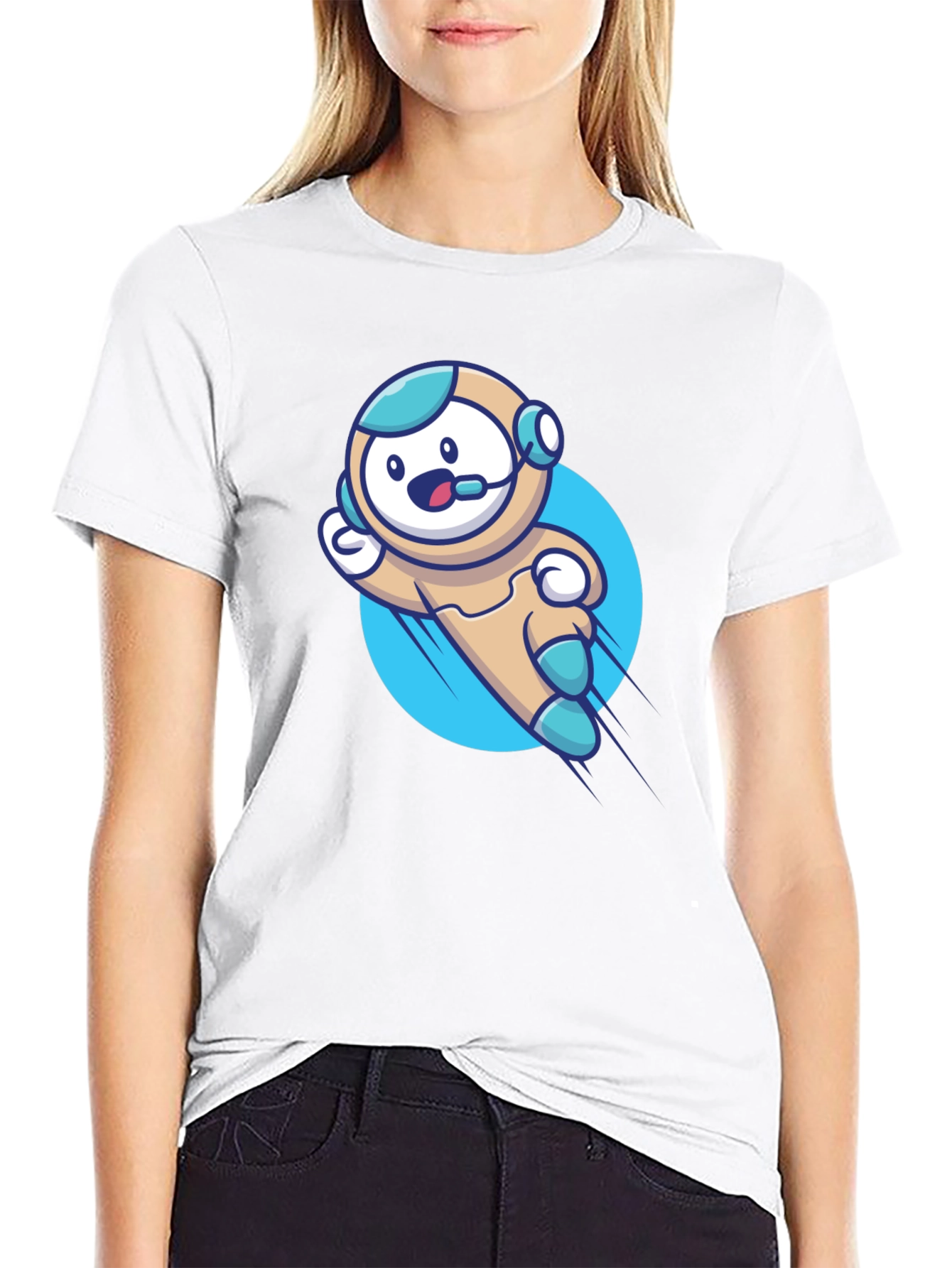 Camiseta Negra con Diseño de Astronauta Divertido