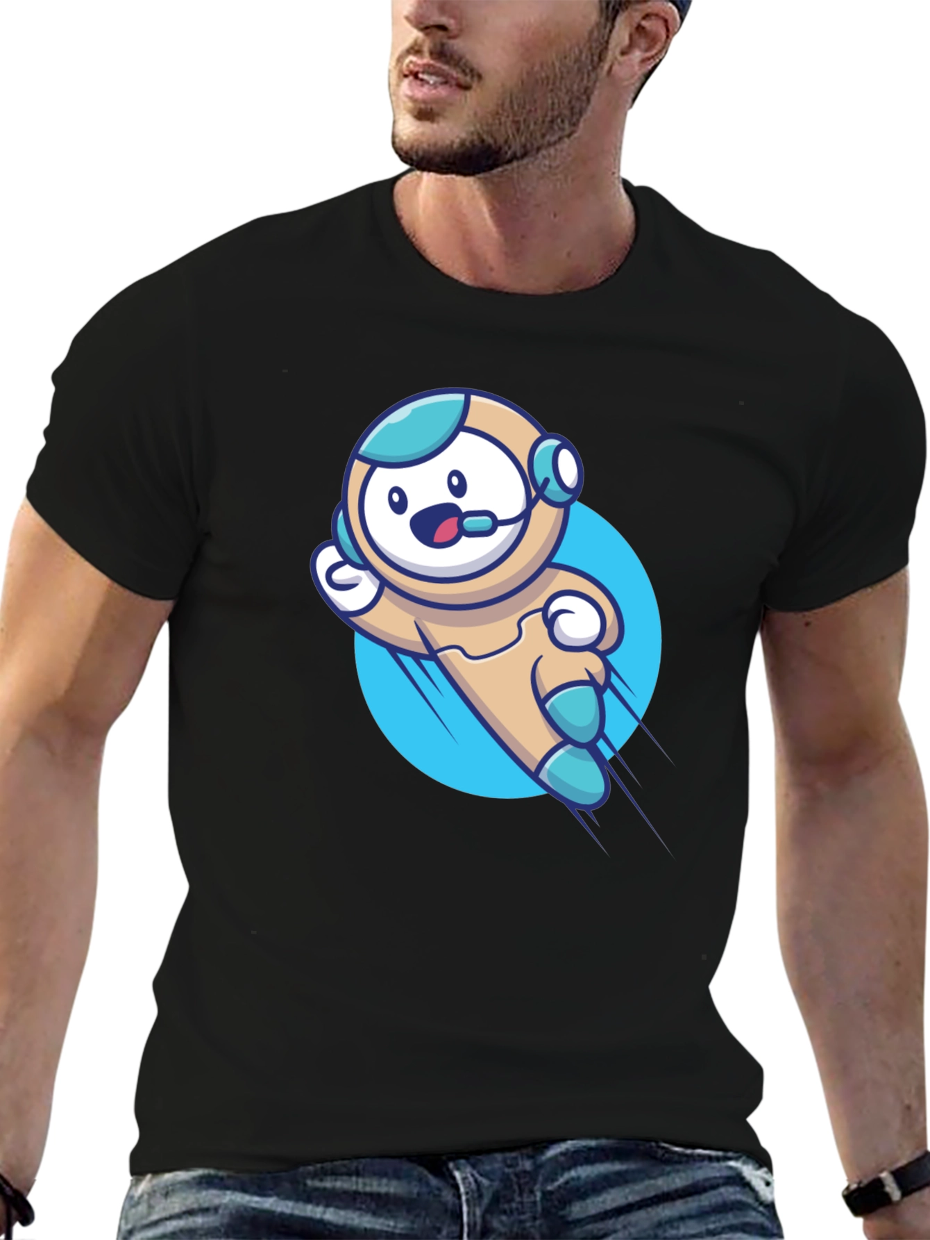 Camiseta Negra con Diseño de Astronauta Divertido