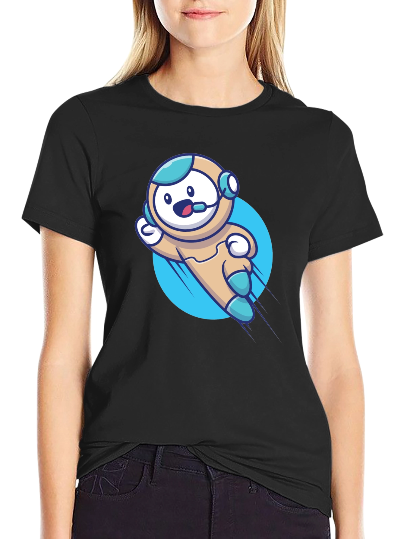 Camiseta Negra con Diseño de Astronauta Divertido