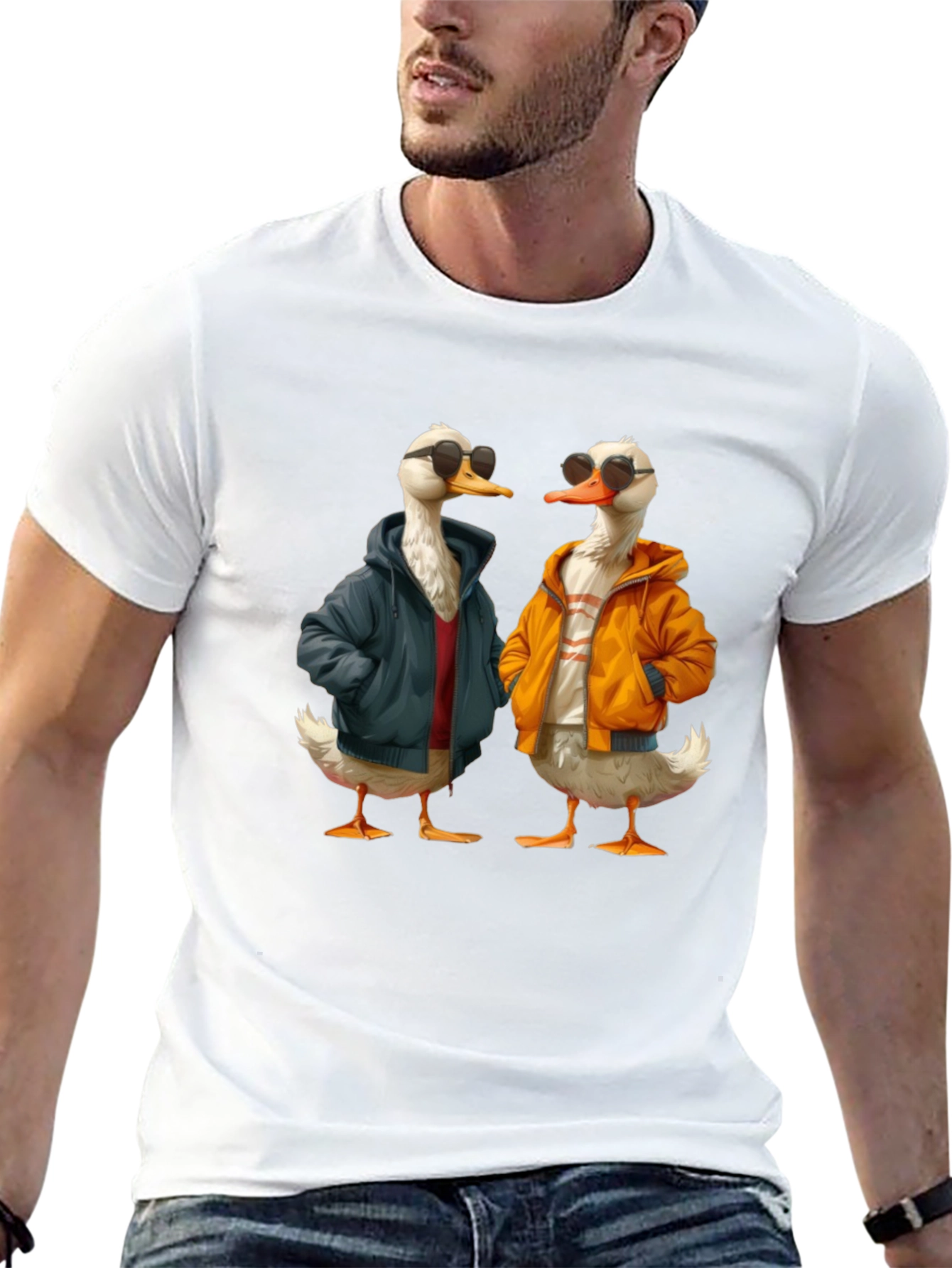 Camiseta Negra con Estampado de Patos Hipsters