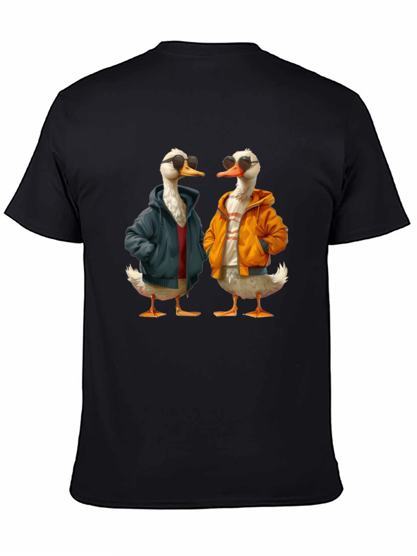 Camiseta Negra con Estampado de Patos Hipsters