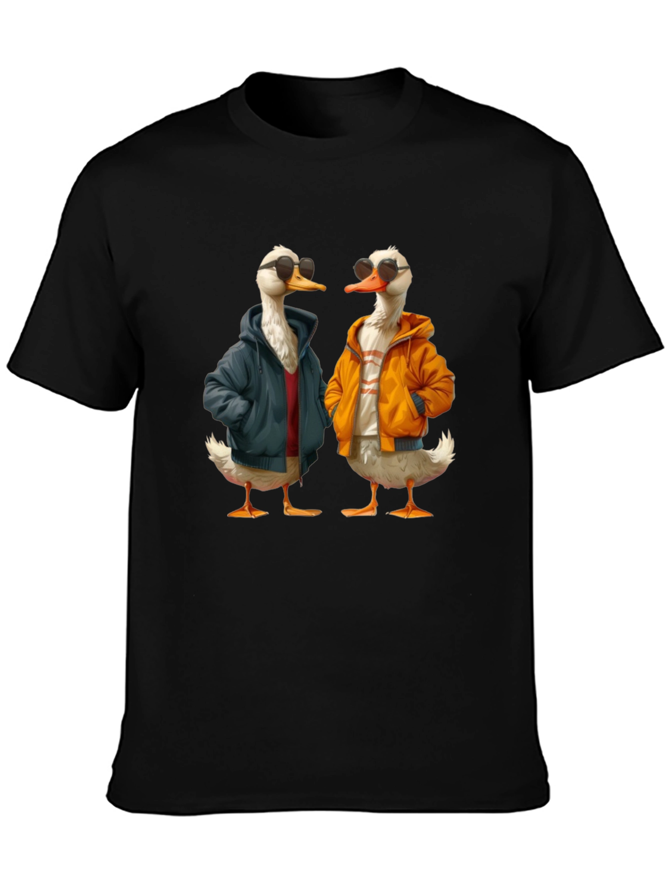 Camiseta Negra con Estampado de Patos Hipsters