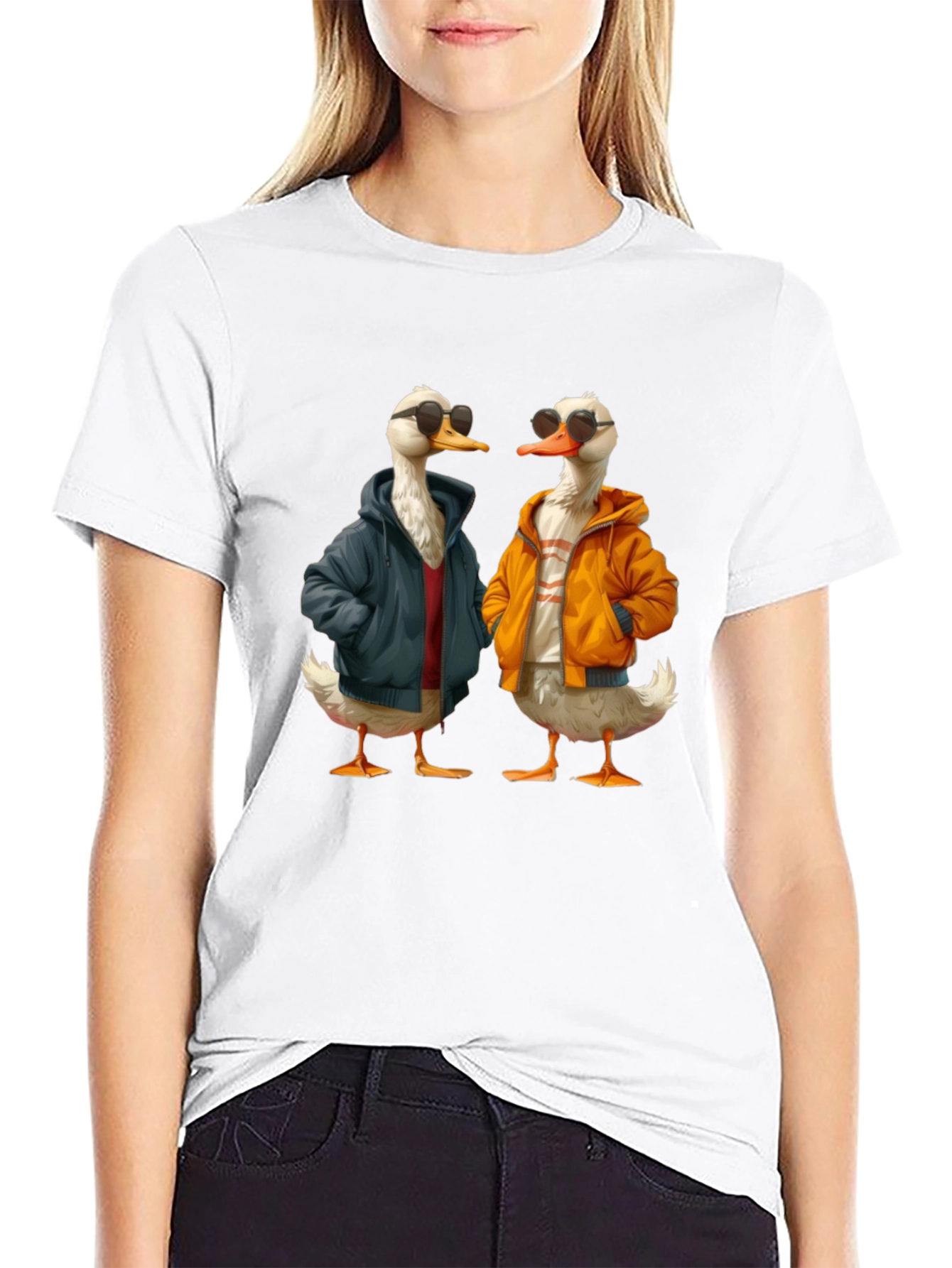 Camiseta Negra con Estampado de Patos Hipsters