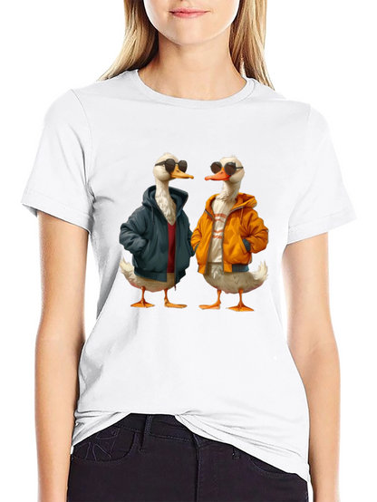 Camiseta Negra con Estampado de Patos Hipsters