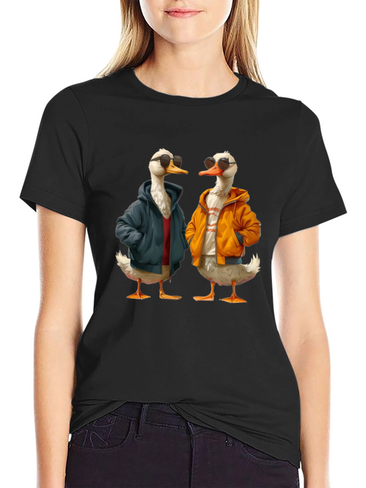 Camiseta Negra con Estampado de Patos Hipsters