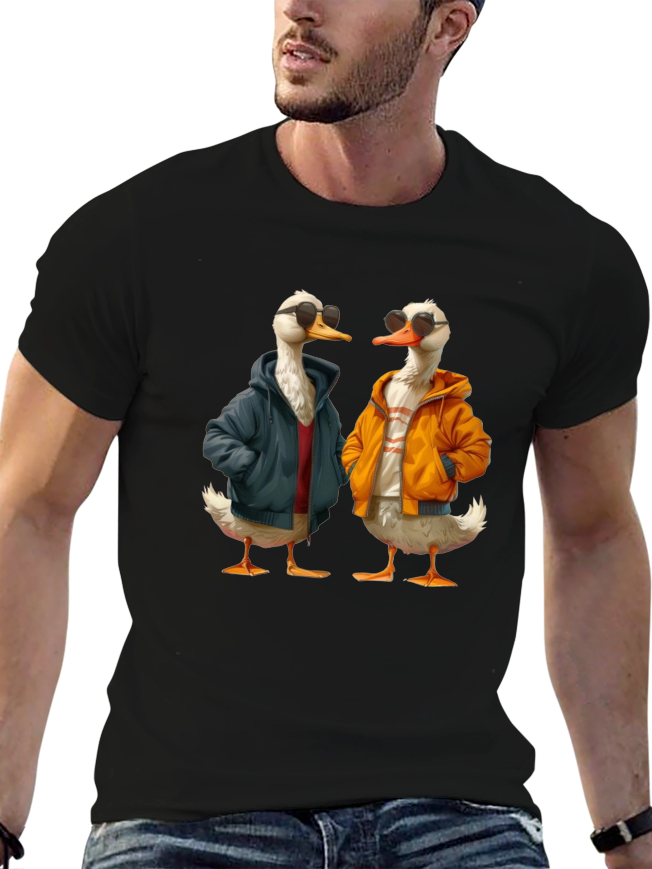 Camiseta Negra con Estampado de Patos Hipsters