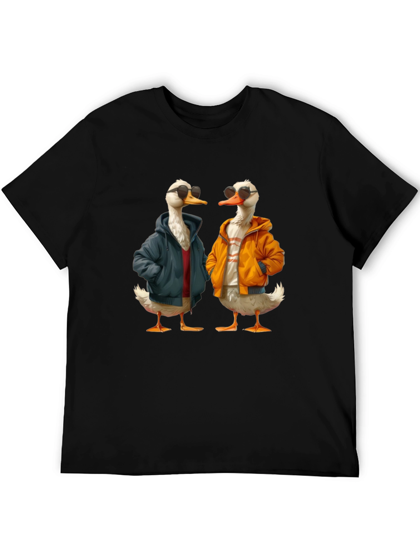 Camiseta Negra con Estampado de Patos Hipsters