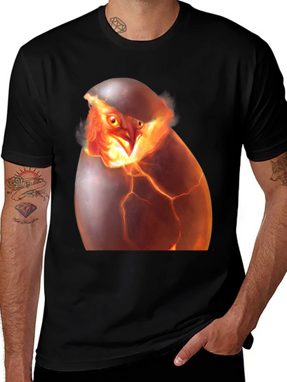Camiseta Negra con Diseño de Ave Fénix Rompiendo Huevo