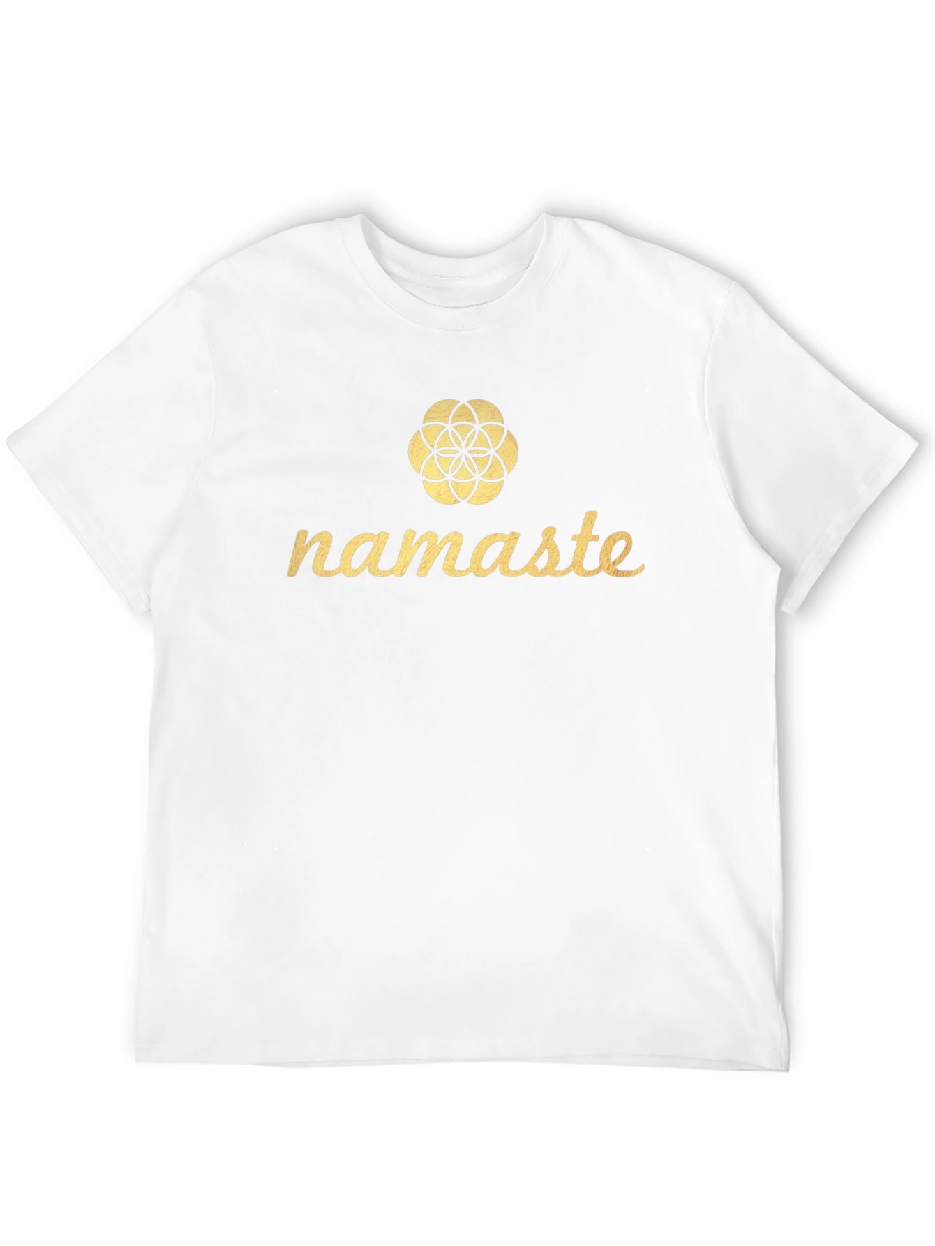 Camiseta Negra Namaste con Diseño Floral Dorado