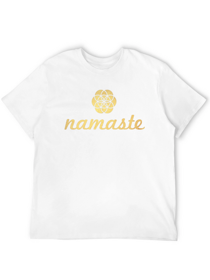 Camiseta Negra Namaste con Diseño Floral Dorado