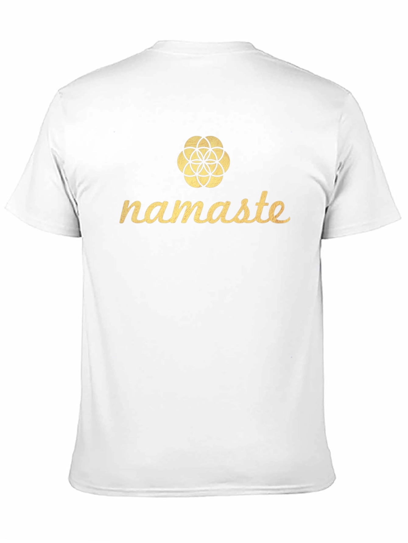 Camiseta Negra Namaste con Diseño Floral Dorado