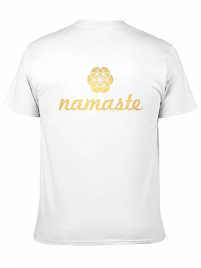Camiseta Negra Namaste con Diseño Floral Dorado