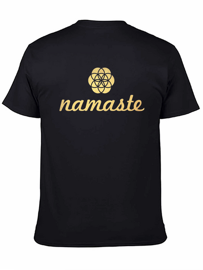 Camiseta Negra Namaste con Diseño Floral Dorado