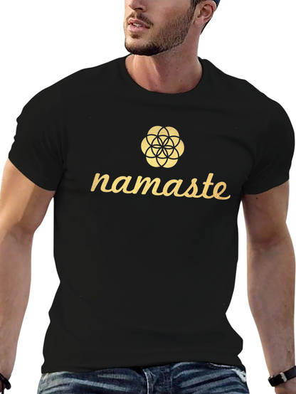 Camiseta Negra Namaste con Diseño Floral Dorado
