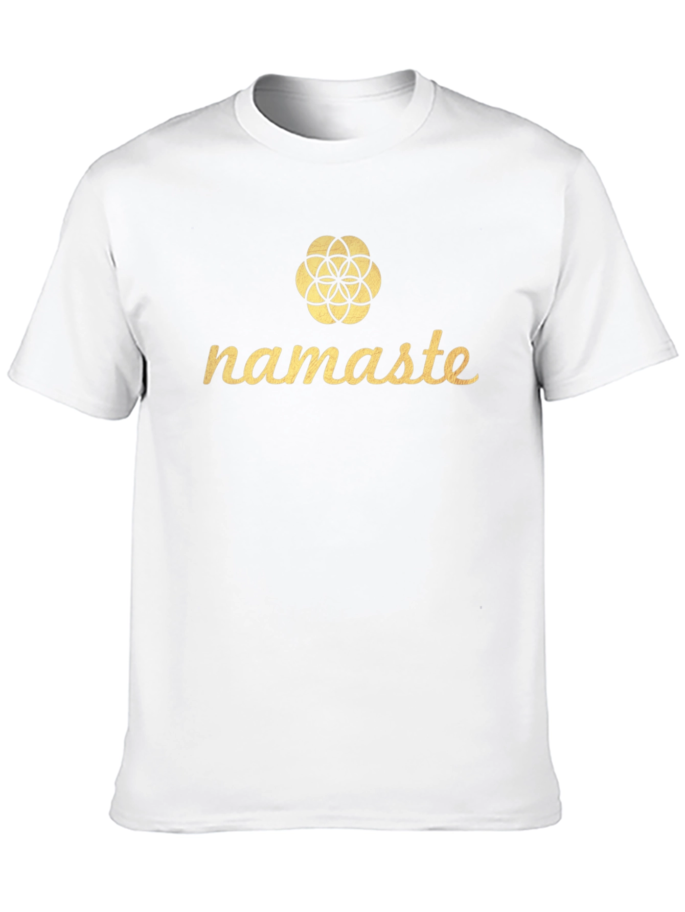Camiseta Negra Namaste con Diseño Floral Dorado
