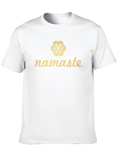 Camiseta Negra Namaste con Diseño Floral Dorado