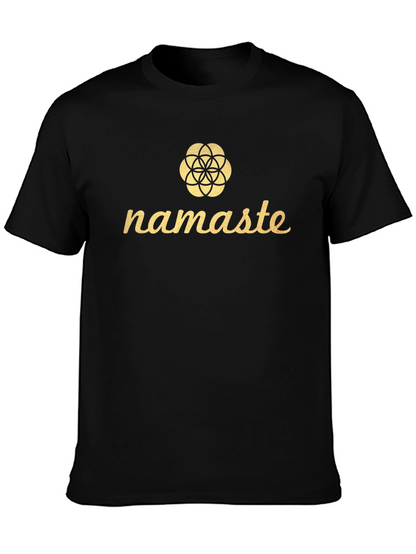 Camiseta Negra Namaste con Diseño Floral Dorado