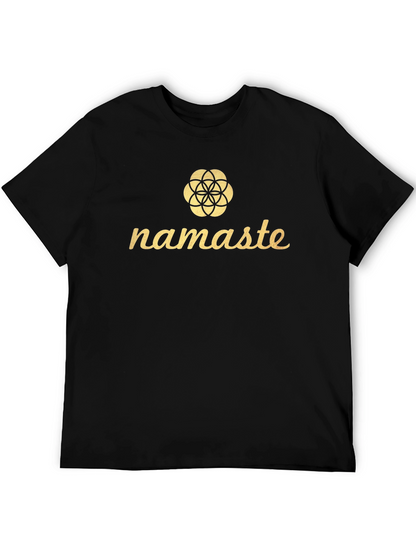 Camiseta Negra Namaste con Diseño Floral Dorado