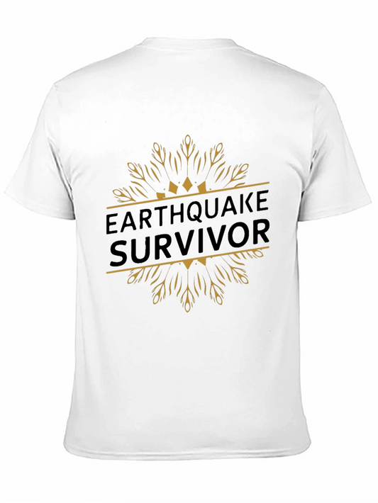 Camiseta Negra Sobreviviente de Terremoto Diseño Floral Dorado