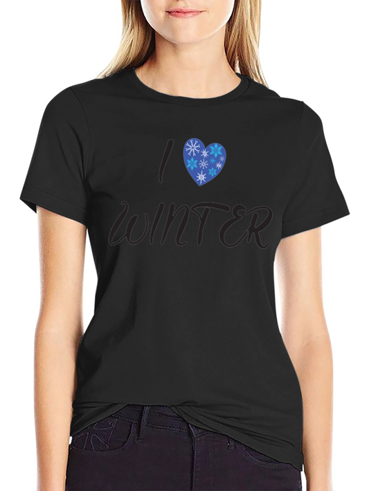 Camiseta Negra Amo el Invierno Diseño Corazón
