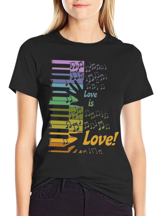 Camiseta Negra Love is Love con Teclado de Piano Colorido