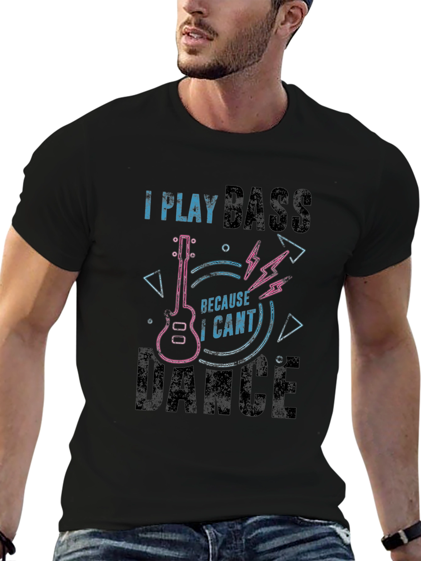 Camiseta Negra I Play Bass Because I Cant Dance